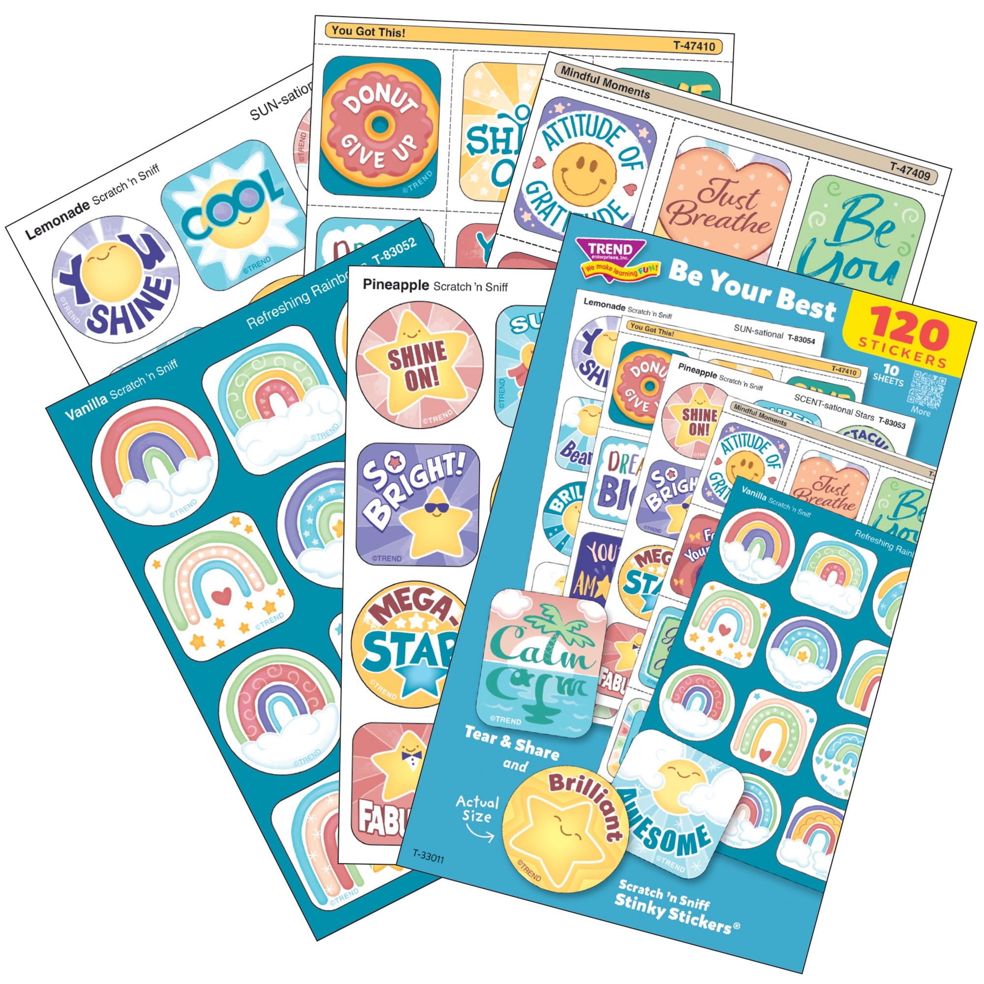 TREND: Scratch 'N Sniff: Be Your Best - 120ct Scented Stinky Stickers Variety Pack-10 Sheets, Calming Colors, Motivation, Confidence-Boosting Messages