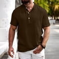 thumbnail image 2 of Hurxie Men's Linen Shirt Short Beach Hippie T Shirts Casual Summer Lightweight Henley Shirts Coffee,2XL, 2 of 7