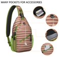 thumbnail image 2 of Sling Backpack,Brown and Red Christmas Striped Pattern Sling Bag with Water Bottle Holder,Waterproof Sling Bag for Men/Women with Headphone Jack for Hiking,Travel, 2 of 6