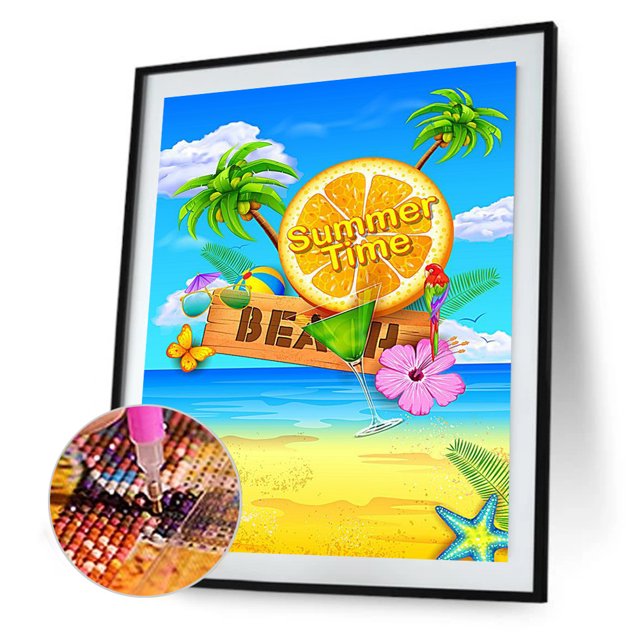 Cuadros Decorativos Kit de póster de playa soleada 5D de pintura de diamante de taladro redondo comp Likrtyny embutido en tela