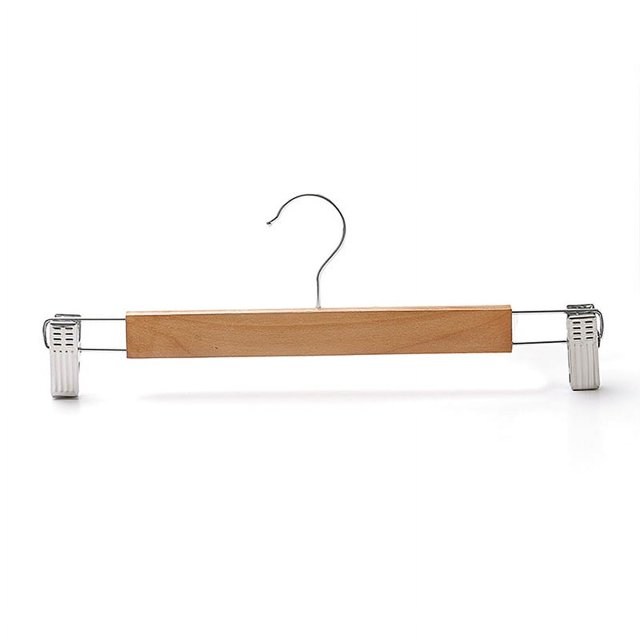 Perchas para pantalones de madera de alta calidad con clips de metal, percha para pantalones con clip de agarre, gancho giratorio de 360 ° de madera maciza con acabado liso, paquete de 10,