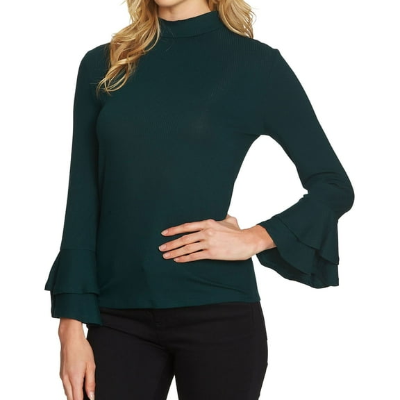 1.STATE Womens Bell Sleeve Knit Blouse, Green, X-Small