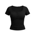 thumbnail image 4 of ClodeEU Women's Square Neck Henley Button Short Sleeve T-Shirt,Slim Fit Solid Color Casual Summer Top Black,Women's Plus XXL, 4 of 6
