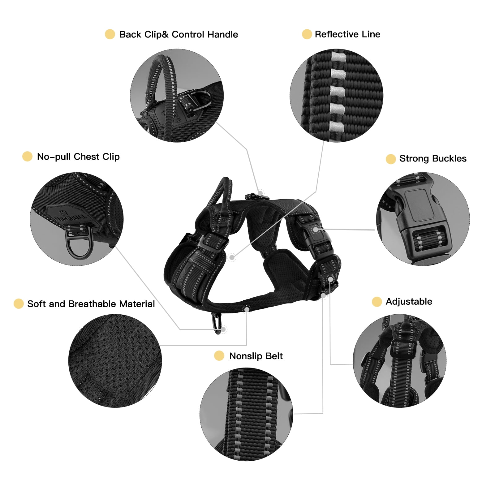MASBRILL Reflective Dog Harness No Pull Dog Vest Harness with Handle, Breathable Padded Dog Chest Harness Adjustable For Large Dog Black XL