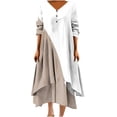 thumbnail image 1 of Pisexur Robes pour Femmes Mode Couleur Patchwork Imprimé Col en V Robe Maxi Été Décontractée Manches 3/4 Robe Soleil Élégante Ample Fluide Ourlet Irrégulier Bouton Robe de Plage Grande Taille Longue Robe P-5TG, 1 of 5