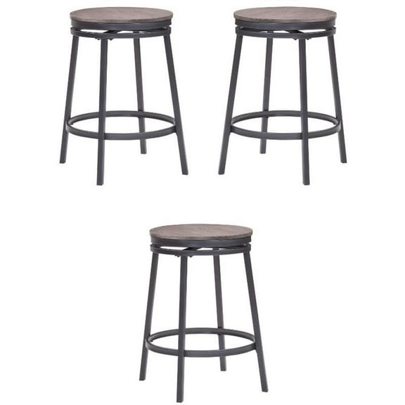 Home Square Metal and Wood Backless Counter Stool in Gray - Set of 3