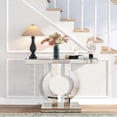 thumbnail image 7 of Silver Mirrored Console Table, 39.4'' Long Glass Entryway Sofa Table, O-Shaped Base Modern Accent Narrow Table for Living Room, Hallway, Foyer, Entrance, 7 of 7