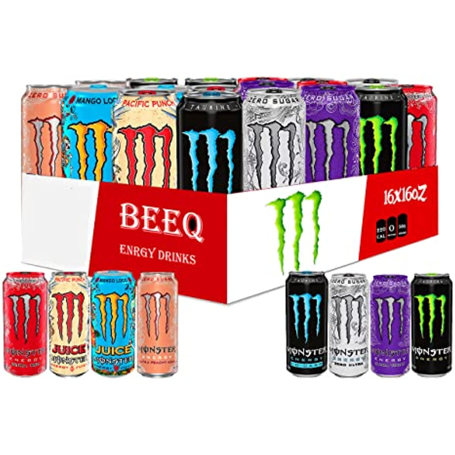 Beeq Box Ultra&Juice Monster Energy Drink Variety;Pack Of (16), 8