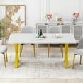 thumbnail image 2 of 70.87"Modern Square Dining Table with Printed White Marble Table Top+Gold X-Shape Table Leg, 2 of 9