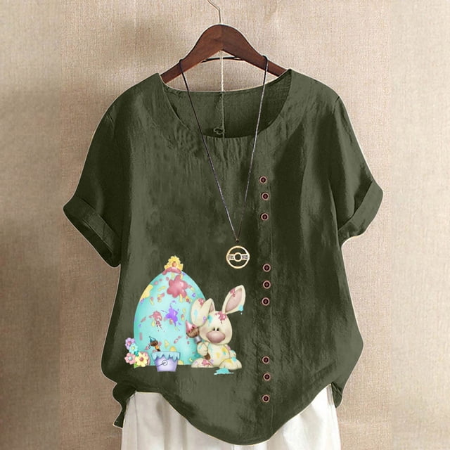 Daisyyozoid Chandail en Molleton Drôle de Jour de Pâques pour Femmes Été Surdimensionné Décontracté Col Rond Manches Courtes Imprimé Floral Tops Amples