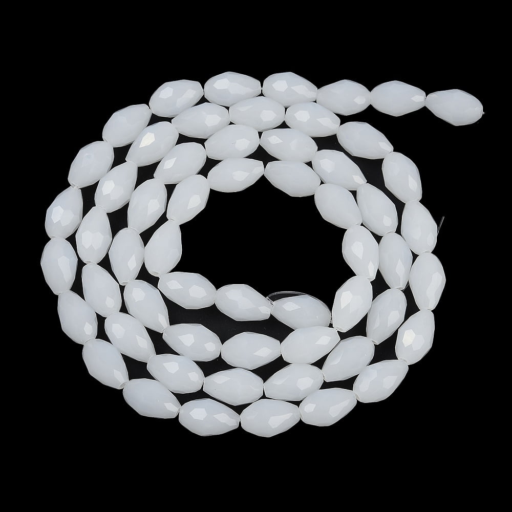 Electroplate Imitation Jade Glass Beads Strands Faceted Teardrop White 8x6mm Hole: 1.2mm 65~67pcs/strand 20.08 inch(51cm)