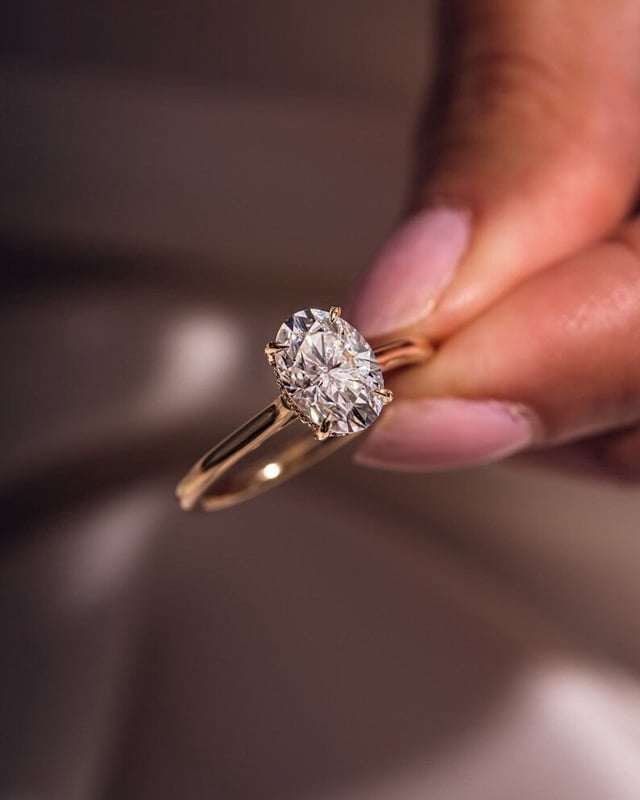 SOLITAIRE JEWELS 3.1CT Oval Cut Moissanite Diamond Hidden Halo Engagement Ring, Anniversary Ring For Women, 10k Yellow Gold Solitaire Ring