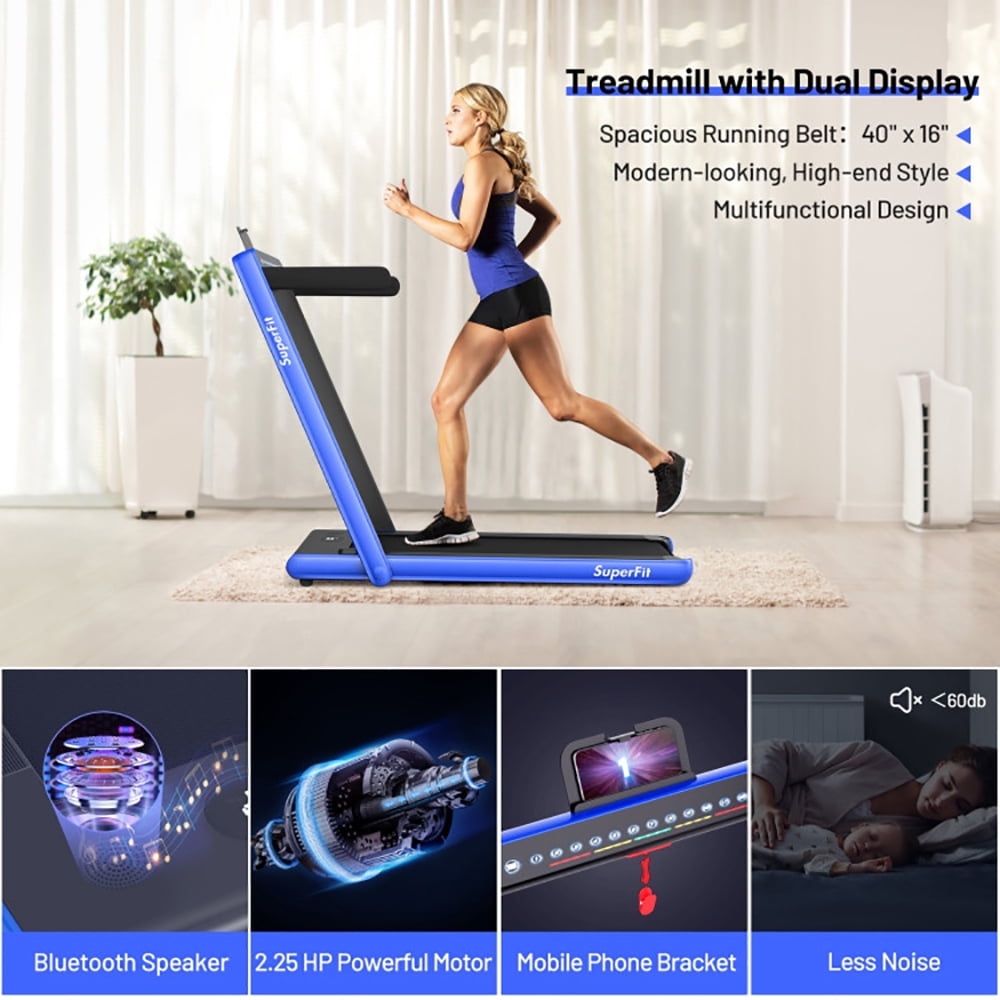 Yardi Yard 2-in-1 Electric Motorized Health and Fitness Folding Treadmill with Dual Display-Blue, Treadmill for Walking & Running