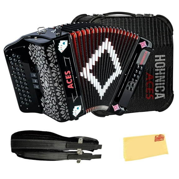 Hohner Hohnica Aces II 34-Button Accordion with 3 Registers - FBbEb Bundle with Gig Bag, Adjustable Straps, and Austin Bazaar Polishing Cloth