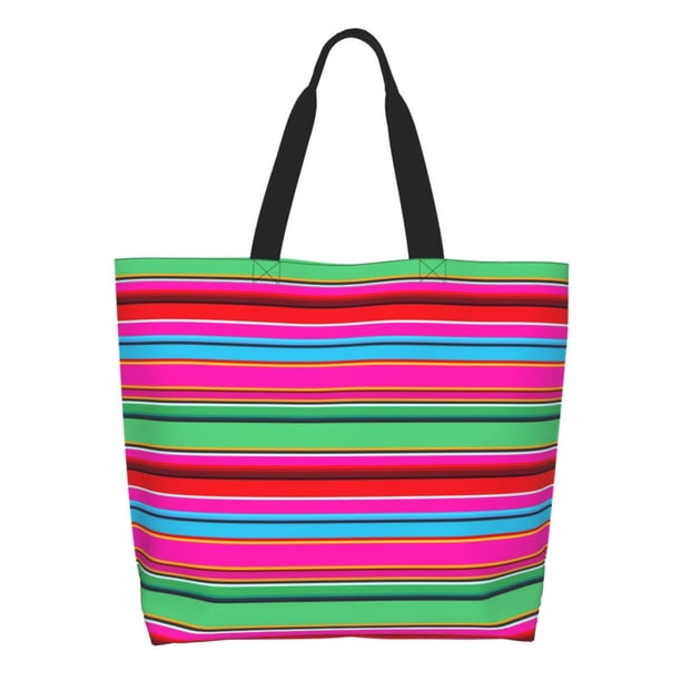 Balery Colorful Mexican Stripes Bolsa Tote Estilo Estético con Cremalleras, Bolsa de Hombro, Bolsa de Compras Grande y Plegable