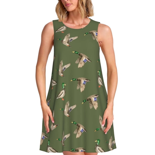 Fotbe Birds Wild Ducks Vestido de Verano sin Mangas para Mujer – Vestido Midi Línea A, Estilo Camiseta Floral, Vestido Playero Casual y Fluido