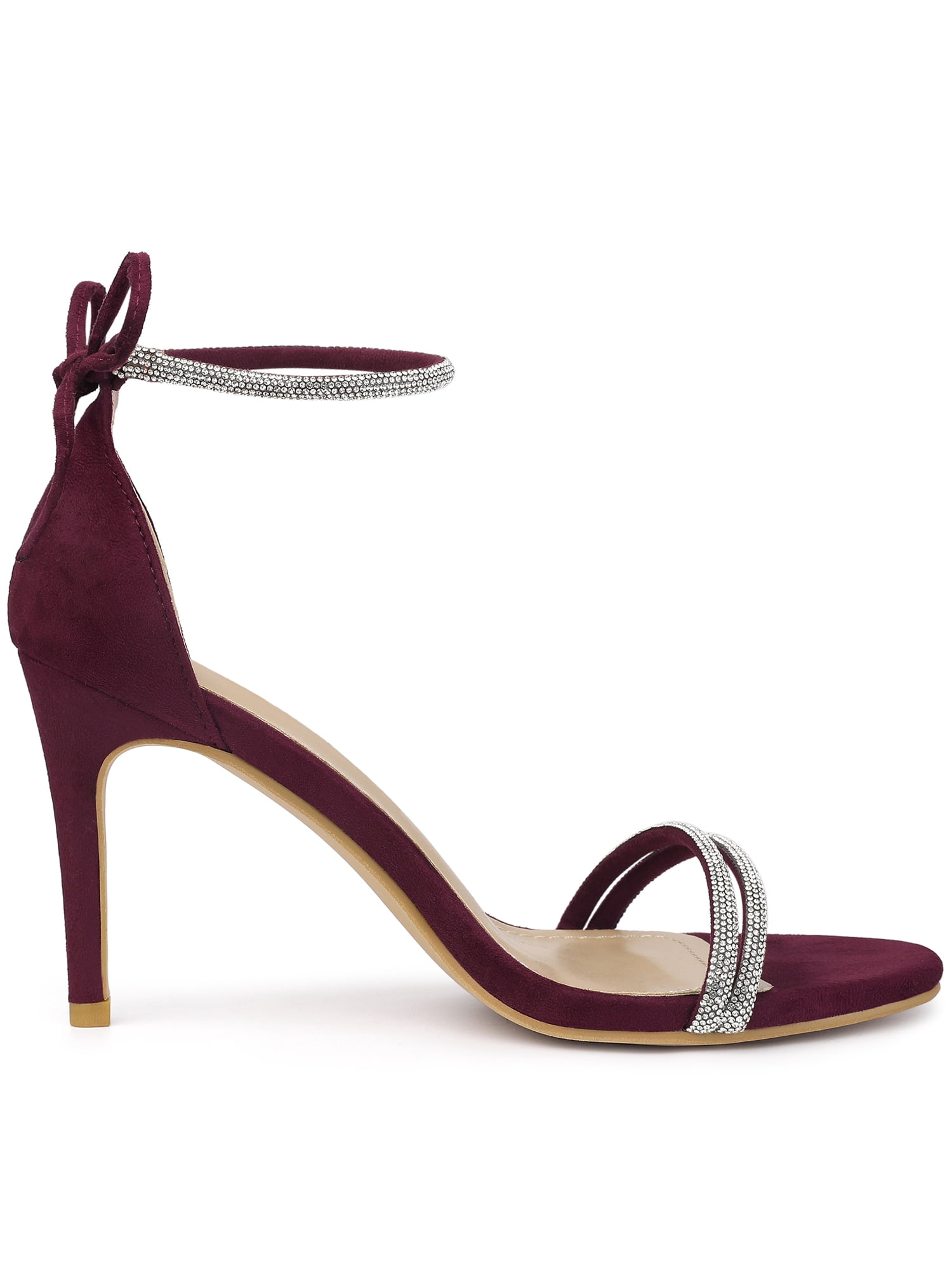 DARING DIVA Women's Ankle-Tie Stiletto Heels Sandals Burgundy 7