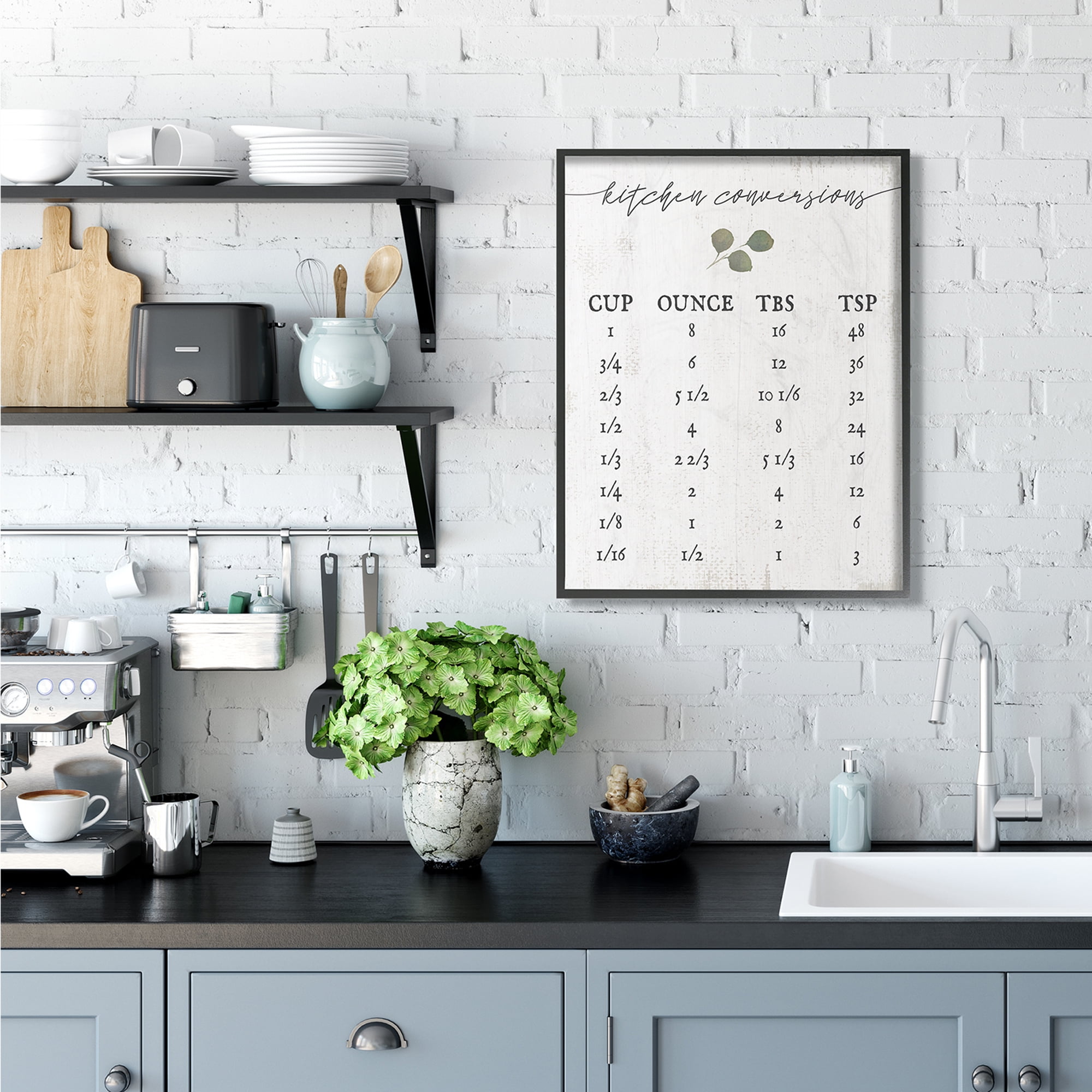Stupell Industries Kitchen Conversion Chart Neutral Gray Word Design Framed Wall Art by Daphne Polselli
