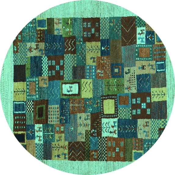 Ahgly Company Indoor Round Abstract Turquoise Blue Contemporary Area Rugs, 8' Round