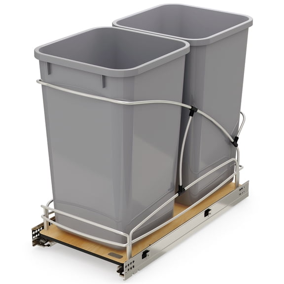 Rev-A-Shelf Double 27 Qt Pull Out Trash Containers, Gray, 54WC-1527SC-17-1