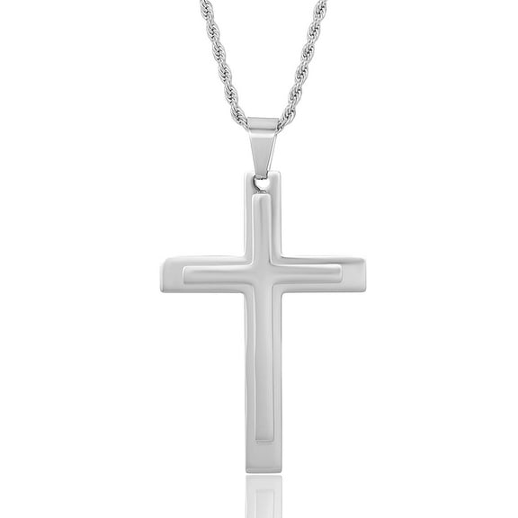 Invicta Jewelry Men's Polished Layered Cross Steel Necklace