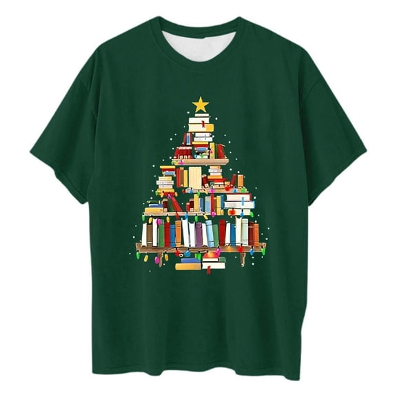 Plus Size Women's Christmas Print Loose Crew Neck T Shirt Holiday Graphic Top For Comfortable Casual Wear