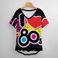 thumbnail image 6 of I Love The 80's Retro Heart V Neck Fashion Oversize T-Shirt Short Sleeve Shirt Tops, 6 of 8