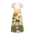 thumbnail image 5 of Uourmeti Girls Casual Dresses Swing Cute Frog Sunflower Printed Short Sleeve Loose Maxi Dresses for Birthday Party, Kindergarten, Daily Wear, Size 11-12 Years, 5 of 7