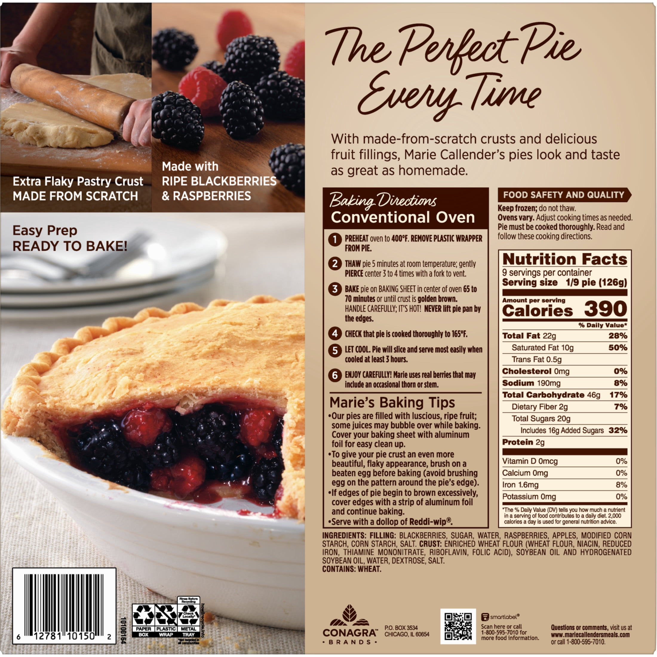 Marie Callender's Razzleberry Fruit Pie, Ready to Bake Frozen Dessert, 40 oz.