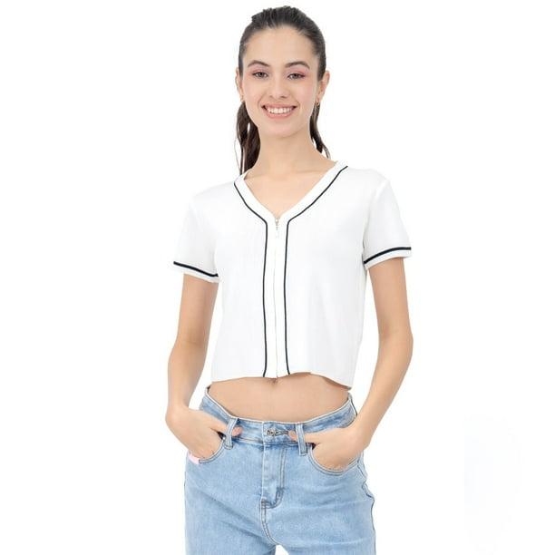 PLAYERA PARA MUJER QUARRY CORTA CON CIERRE Y CONTRASTE