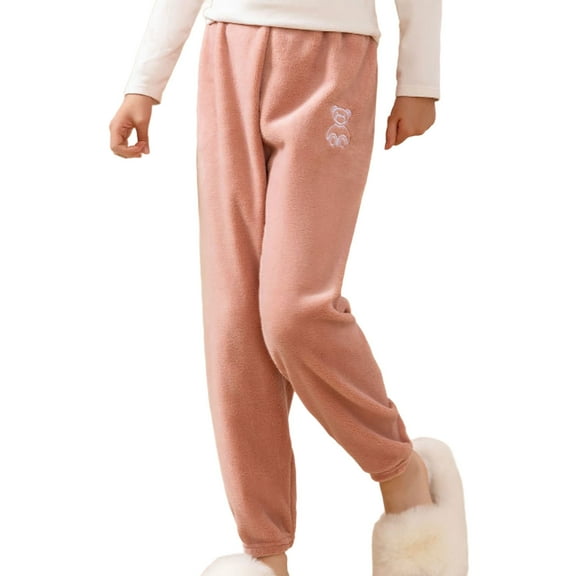 Cethrio Girls Pajama Pants Size 10-12, Fleece Casual Warm Elastic Waist Winter Pants for Boy Pink