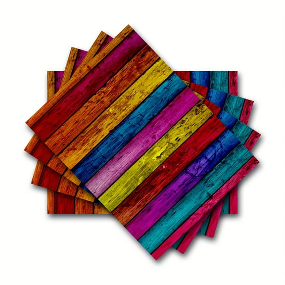 4pcs Vintage Color Wood Grain Table Mats Durable Washable Rustic Linen Vintage Placemats for Home Dinner Party Camping Wedding Table Decoration 12 x 18 Inch