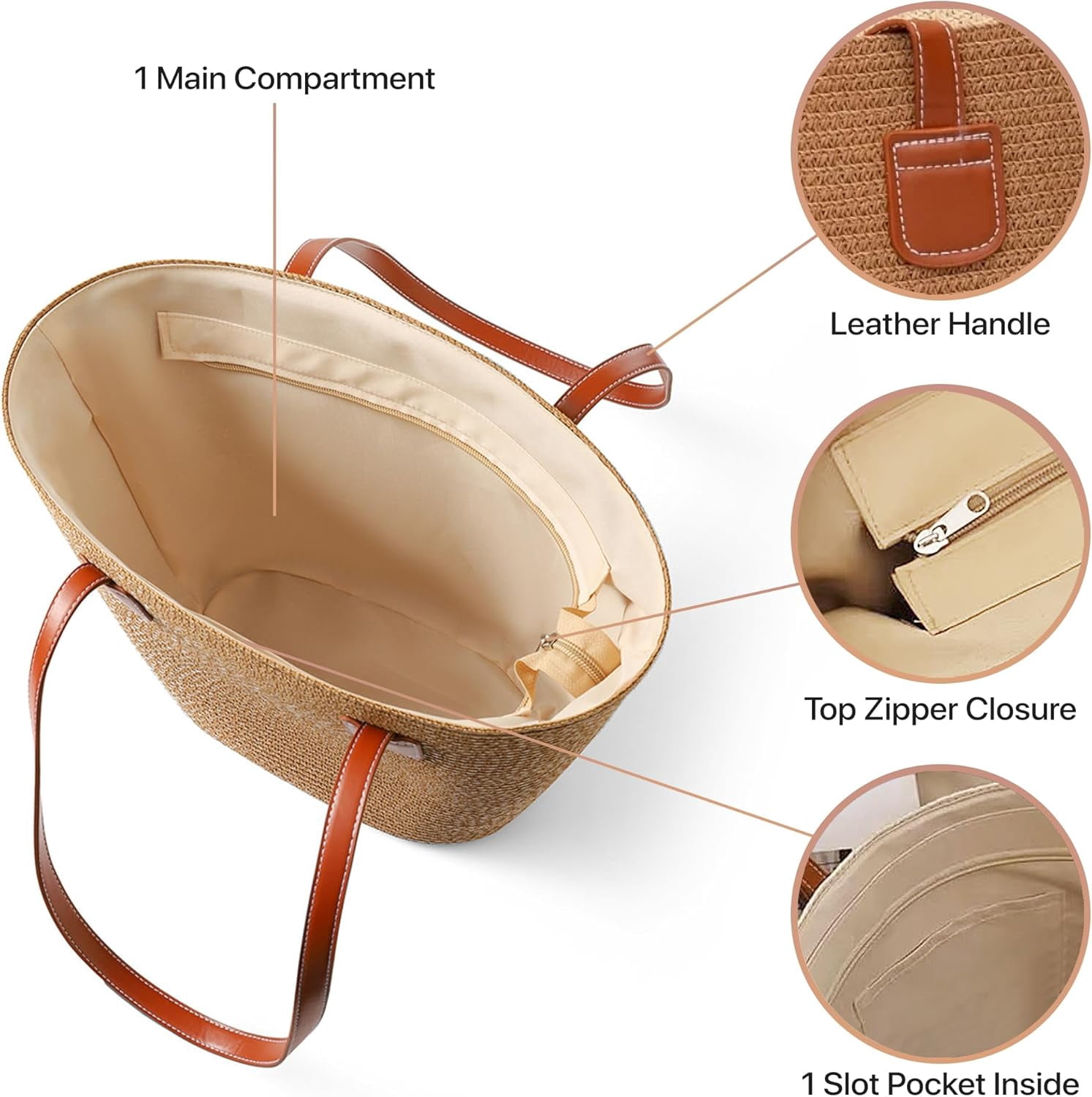Straw Bags For Women | Travel Straw Totes Bag, Summer Woven Handmade, Shoulder Bag Handbag