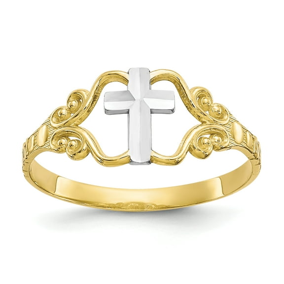 Primal Gold 10 Karat Yellow Gold and White Rhodium-plated Cross Ring