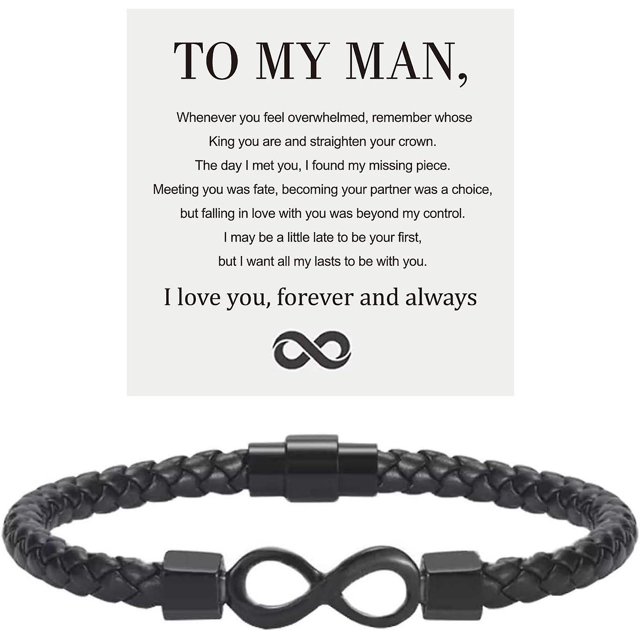mi hombre, pulsera de cuero infinito, regalos para marido de esposa, te amo para siempre y siempre, pulsera para novio, aniversario, cumpleaños, Navidad, padres G