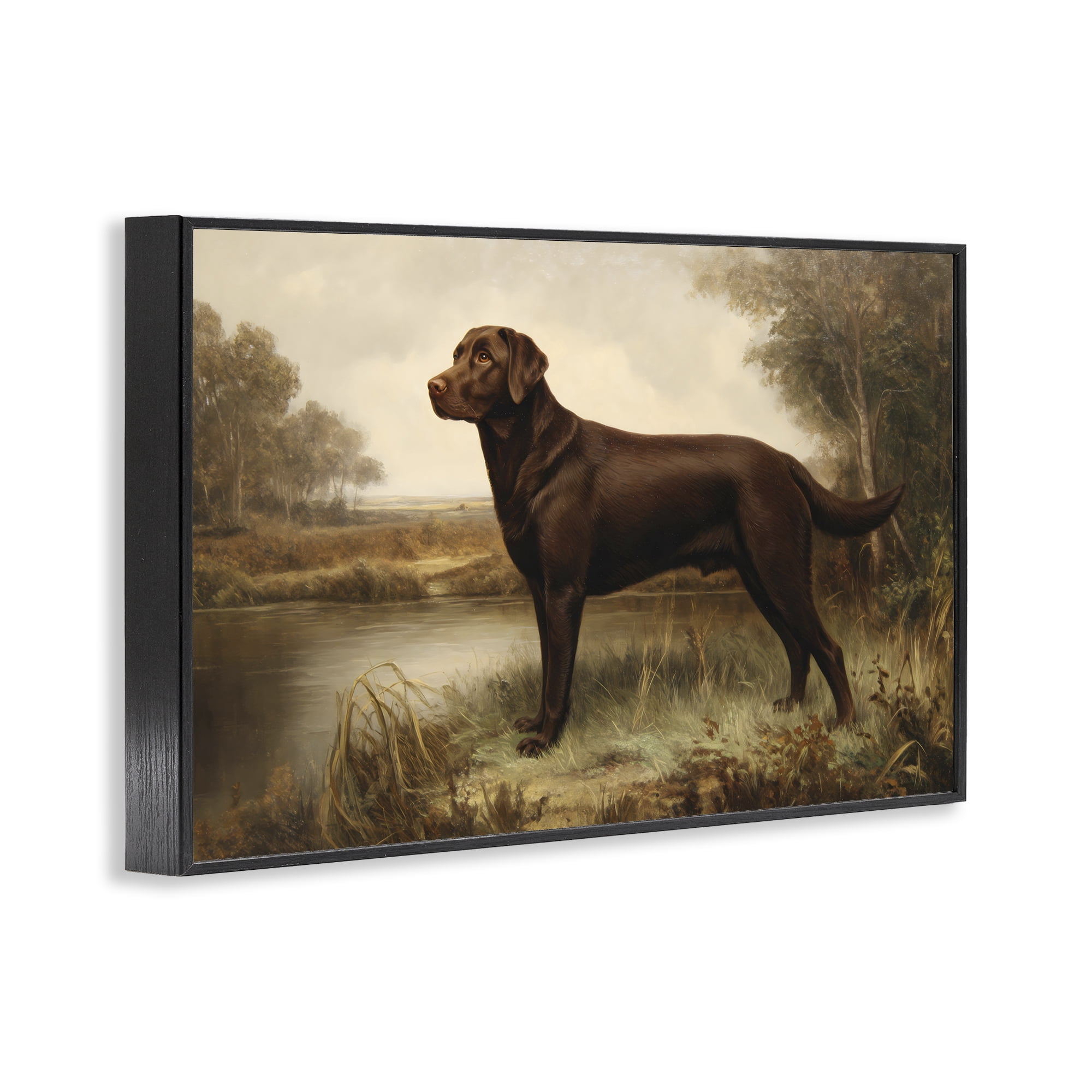 Stupell Industries Brown Lab By The River Black Framed Giclee Art, design by Petal Prints Design