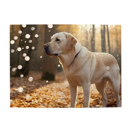 500-Piece Wooden Jigsaw Puzzle for Adults & Families - Dog Forest Sunlight Leaves Fun & Educational Brain-Teasing Game Artistic Home Decor