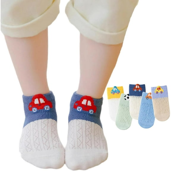Summer Thin Cotton Short Socks Cartoon Car Crane Fashion for Kids, Mesh Ankle Socks for Boys and Girls Baby Crew Socks