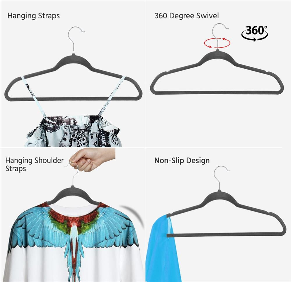Renwick 100 Pieces Non Slip Space Saving Velvet Hangers for All Ages, Gray