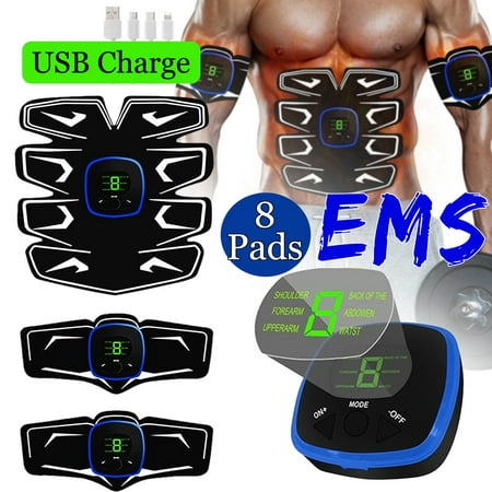USB Charge ABS Stimulator with LCD Display, Muscle Stimulation Abdominal Muscle Trainer Smart Body Building Fitness Ab Core Toners