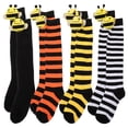 thumbnail image 1 of 4 pares de calcetines hasta la rodilla con diseño de abeja para cosplay, bonitos calcetines hasta la rodilla, calcetines decorativos para niña pequeña., 1 of 6