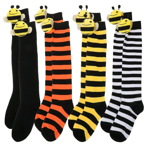 4 pares de calcetines hasta la rodilla con diseño de abeja para cosplay, bonitos calcetines hasta la rodilla, calcetines decorativos para niña pequeña.