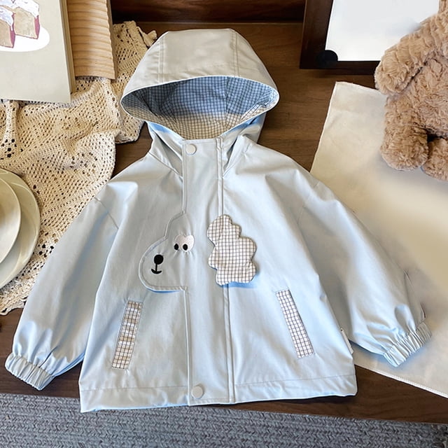 Stylish Girls Windbreaker Jacket For Spring And Fall Seasons With Adorable Cartoon Hooded Design For Everyday Casual Outerwear