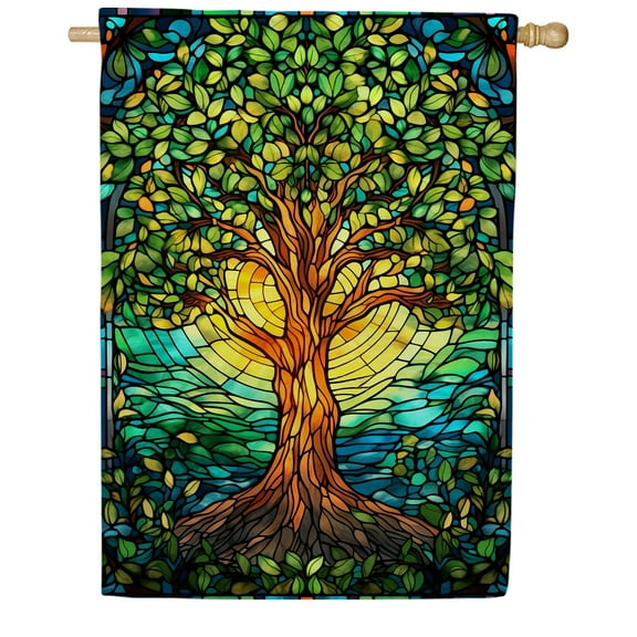 America Forever Green Tree Of Life House Flag, 28 x 40 inch Double Sided, Stained Glass Tree of Life, Spiritual Nature Symbol Outdoor Decorative Flag