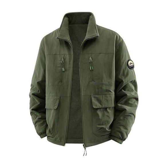 Jerdar Men's Fashion Fall and Winter Windproof and Waterproof Double-sided Wear Washed Cotton-padded Jacket with Long Sleeve Pocket Zipper Jacket Coat.