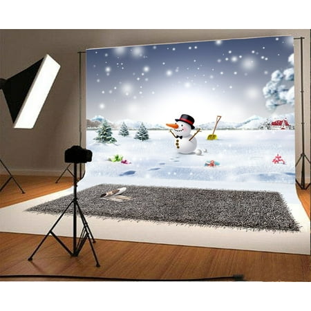 Image of 7x5ft Christmas Backdrop Photography Background Snowman Pine Tree Snow Covered Landscape Bokeh Nature Winter Happy New Year Backdrops Baby Kids Adults Photo Studio Props