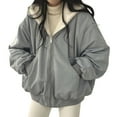 thumbnail image 5 of Lady Winter Coat Thick Fleece Lining Loose Hooded Long Sleeves Solid Color Double-sided Wear Zipper Closure Work Dating Travel Jacket, 5 of 8