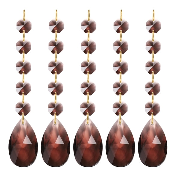 Uxcell Teardrop Crystal Chandelier Pendants Beads, 5 Pack 135mm Length 38mm Prisms Parts Beads Dark Brown