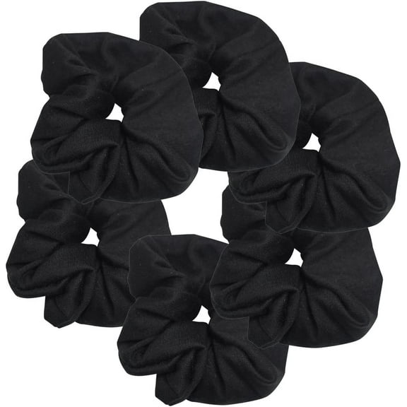 Motique Accessories 6 Pack Large Solid Scrunchies Hair Elastics for Adult Female and Girls -Black