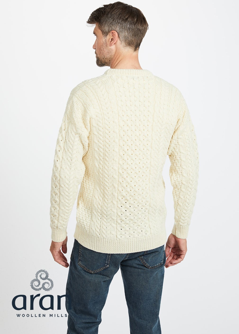 Traditional Aran Sweater 100% Pure New Wool Cream With Multicolour Fleck  nep Really Warm and Chunky MADE IN IRELAND 